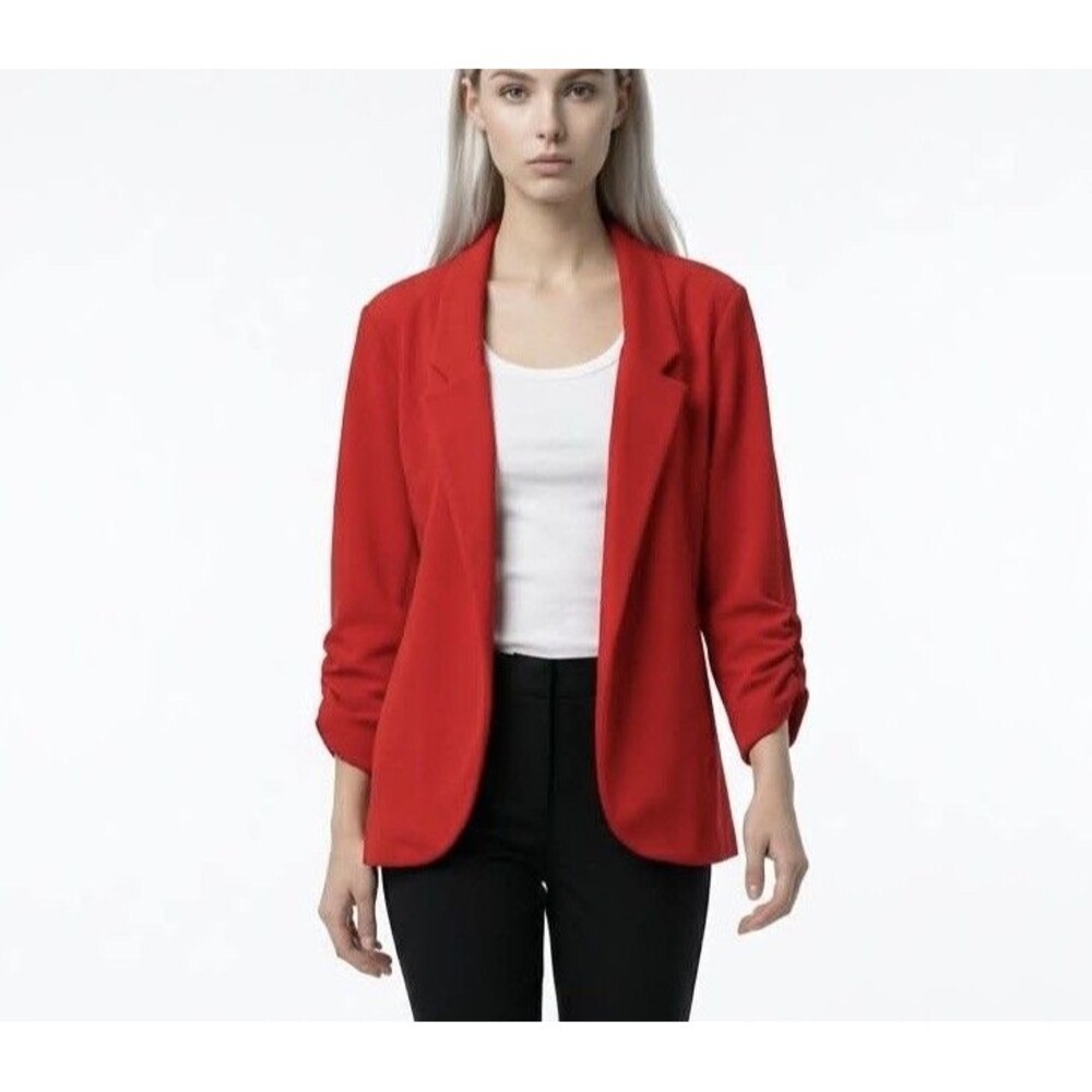 ROUGE COLLECTION Blazer Women 4X Red Stretch Ruched Sleeves